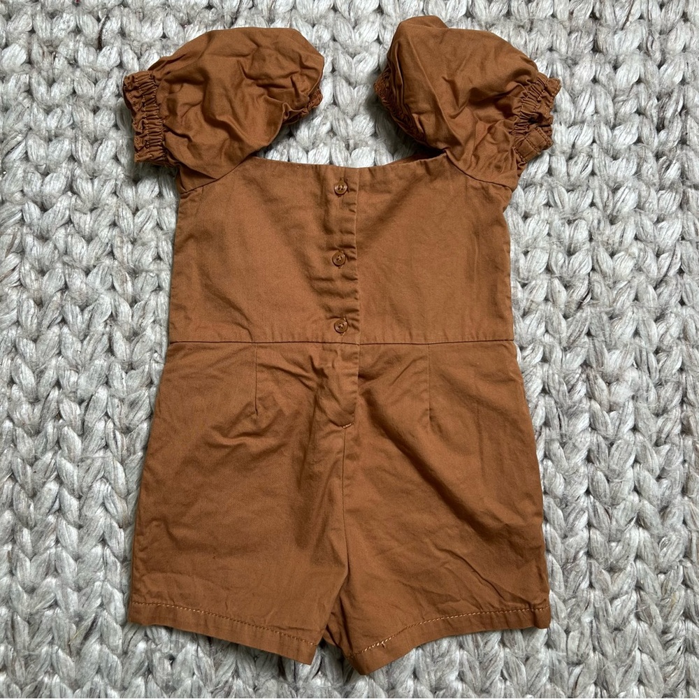 Janie & Jack 2T Romper Brown with Puffed Sleeves - Picture 7 of 12